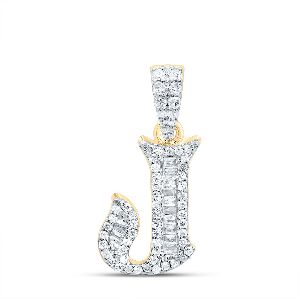 10K Yellow Gold 1/4 CTW-Natural Diamond Gift Initial "J" Baguette Pendant 1.35 Gram
