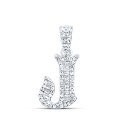 10K White Gold 1/4 CTW-Natural Diamond Gift Initial "J" Baguette Pendant 1.2 Gram