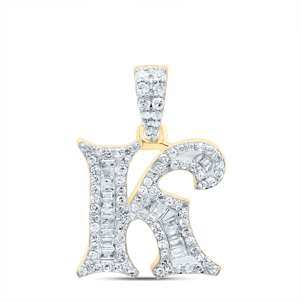 10K Yellow Gold 3/8 CTW-Natural Diamond Gift Initial "K" Baguette Pendant 1.90 Gram