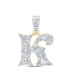 10K Yellow Gold 3/8 CTW-Natural Diamond Gift Initial "K" Baguette Pendant 1.90 Gram