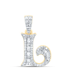 10K Yellow Gold 1/4 CTW-Natural Diamond Gift Initial "L" Baguette Pendant 1.36 Gram