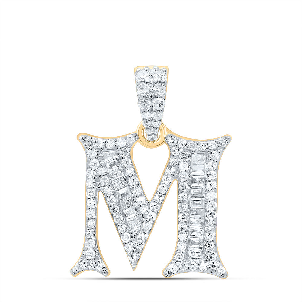 10K Yellow Gold 1/3 CTW-Natural Diamond Gift Initial "M" Baguette Pendant 2.01 Gram