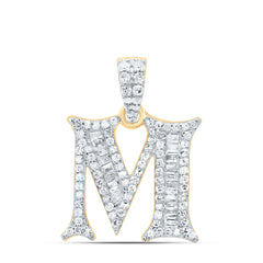 10K Yellow Gold 1/3 CTW-Natural Diamond Gift Initial "M" Baguette Pendant 2.01 Gram