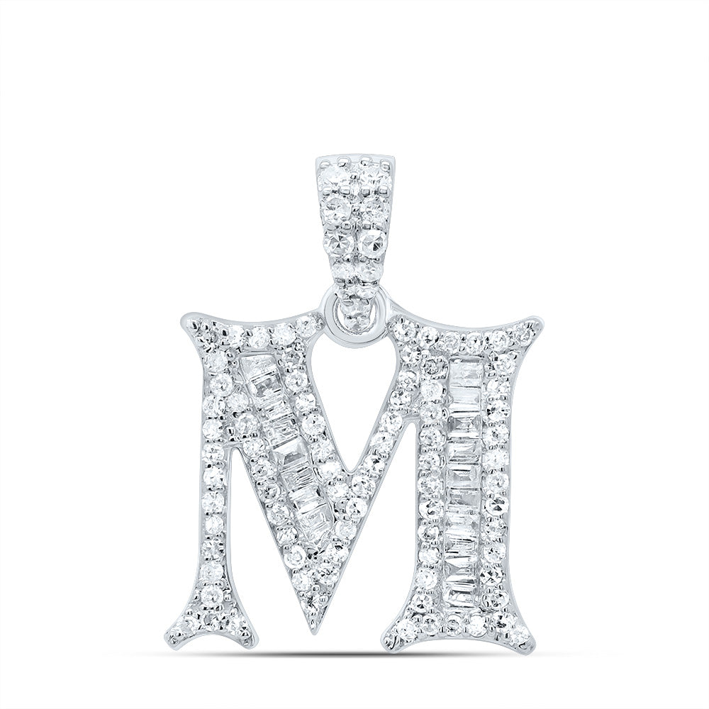10K White Gold 1/3 CTW-Natural Diamond Gift Initial "M" Baguette Pendant 2.05 Gram