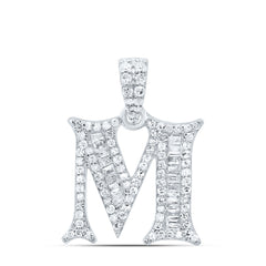 10K White Gold 1/3 CTW-Natural Diamond Gift Initial "M" Baguette Pendant 2.05 Gram