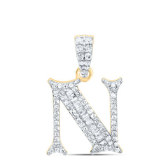 10K Yellow Gold 1/4 CTW-Natural Diamond Gift Initial "N" Baguette Pendant 1.63 Gram