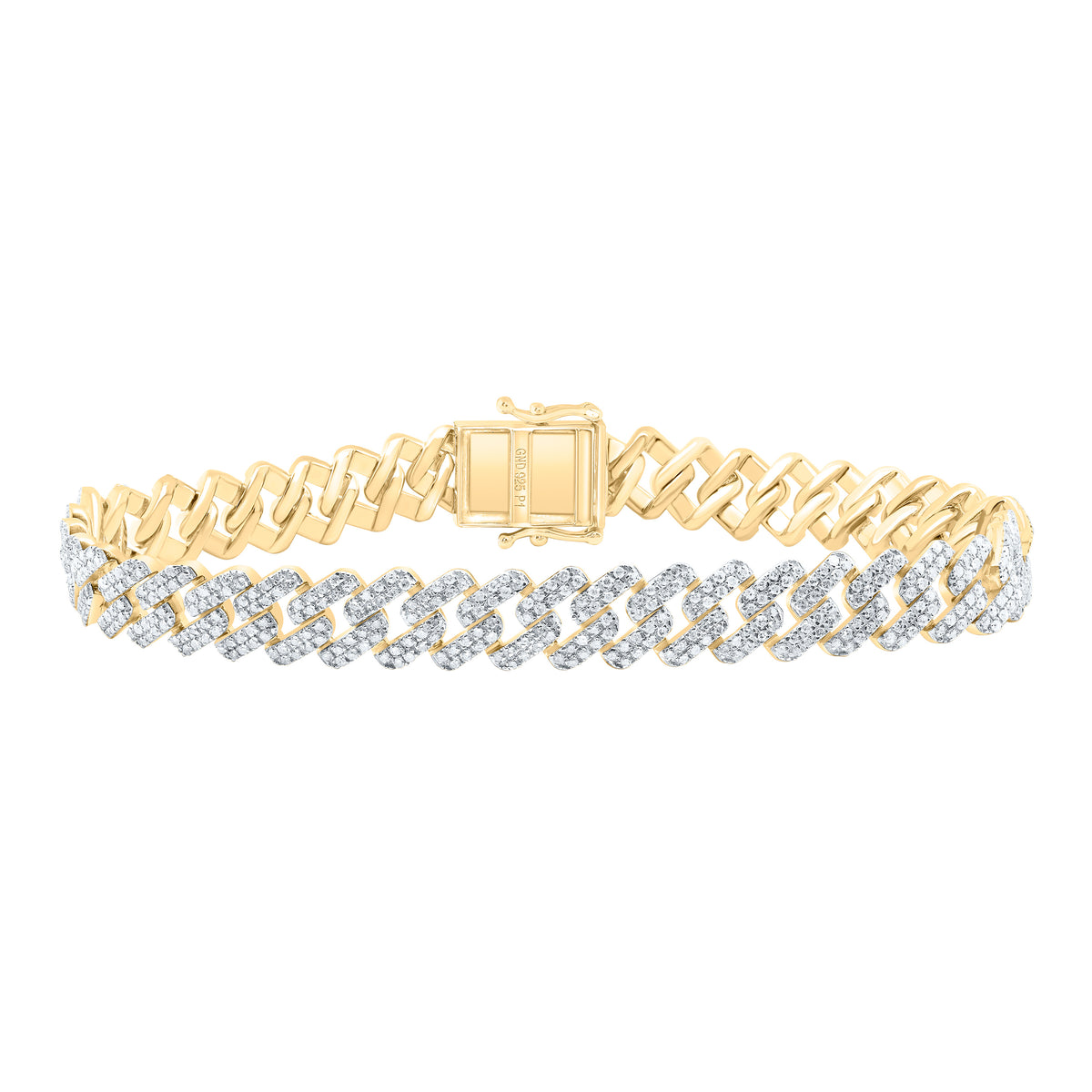 Yellow-Tone Sterling 3 1/4 CTW-Natural Diamond 9MM Cuban Men'S Bracelet (8 Inch ) 23.51 Gram