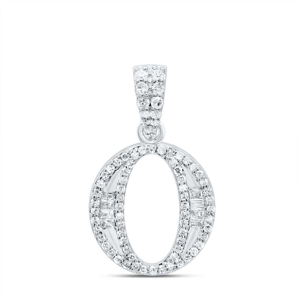 10K White Gold 1/4 CTW-Natural Diamond Gift Initial "O" Baguette Pendant 1.52 Gram