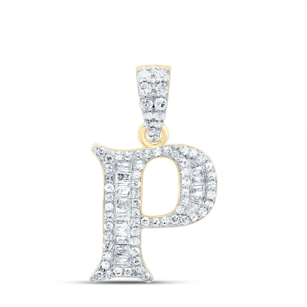 10K Yellow Gold 1/4 CTW-Natural Diamond Gift Initial "P" Baguette Pendant 1.47 Gram