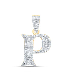 10K Yellow Gold 1/4 CTW-Natural Diamond Gift Initial "P" Baguette Pendant 1.47 Gram