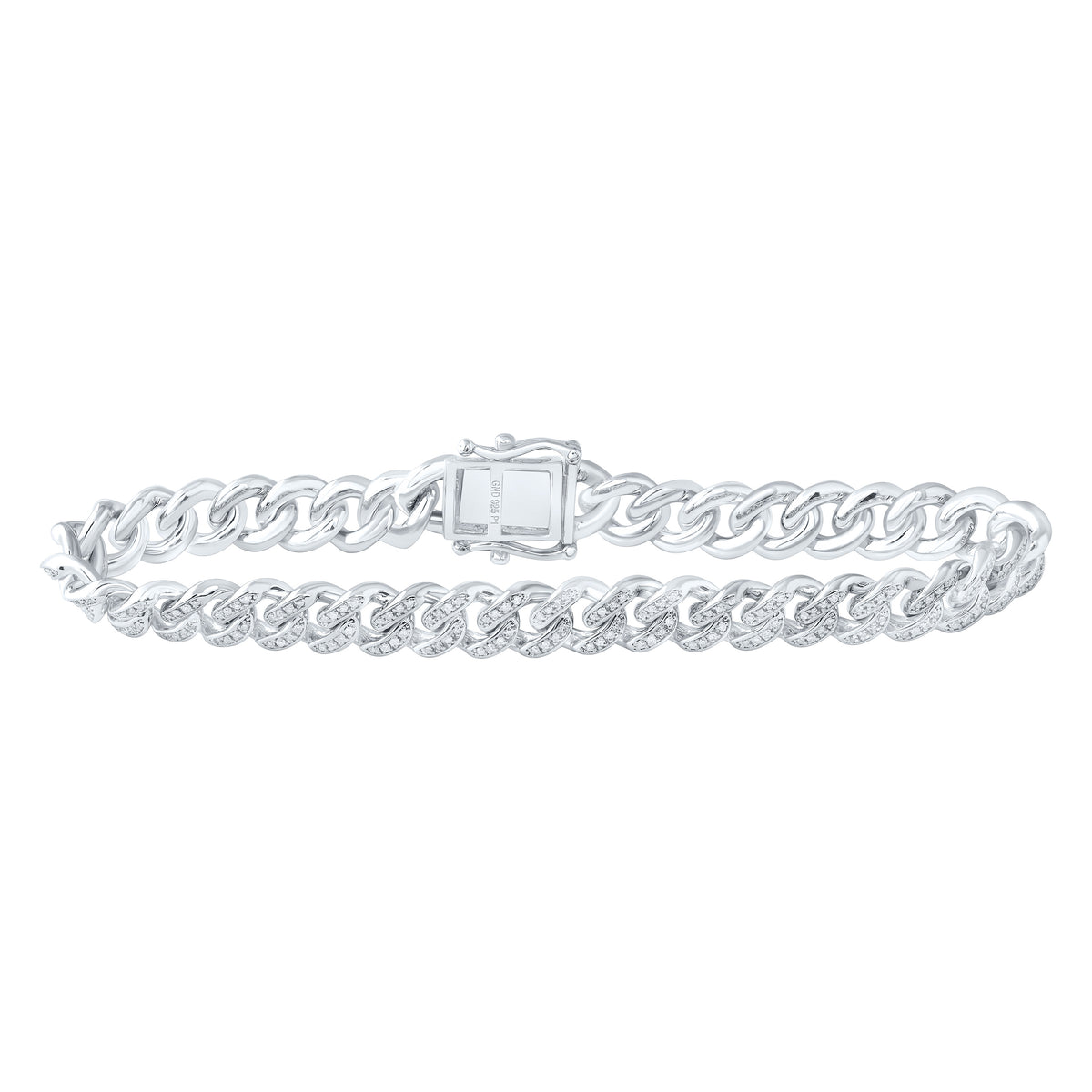Sterling Silver 1 CTW-Natural Diamond 8.00MM Cuban Men'S Bracelet (8 Inch ) 26.256 Gram