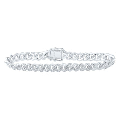 Sterling Silver 1 CTW-Natural Diamond 8.00MM Cuban Men'S Bracelet (8 Inch ) 26.256 Gram