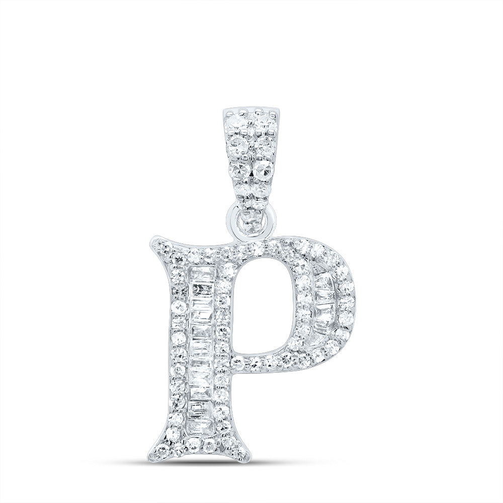 10K White Gold 1/4 CTW-Natural Diamond Gift Initial "P" Baguette Pendant 1.57 Gram