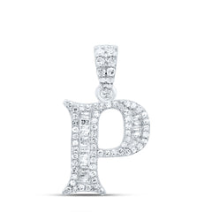 10K White Gold 1/4 CTW-Natural Diamond Gift Initial "P" Baguette Pendant 1.57 Gram