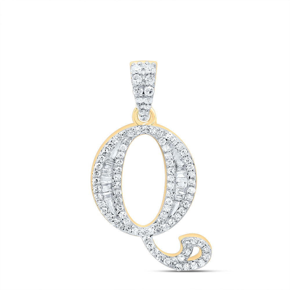10K Yellow Gold 1/3 CTW-Natural Diamond Gift Initial "Q" Baguette Pendant 2.00 Gram