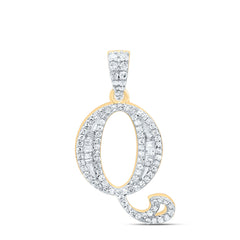 10K Yellow Gold 1/3 CTW-Natural Diamond Gift Initial "Q" Baguette Pendant 2.00 Gram