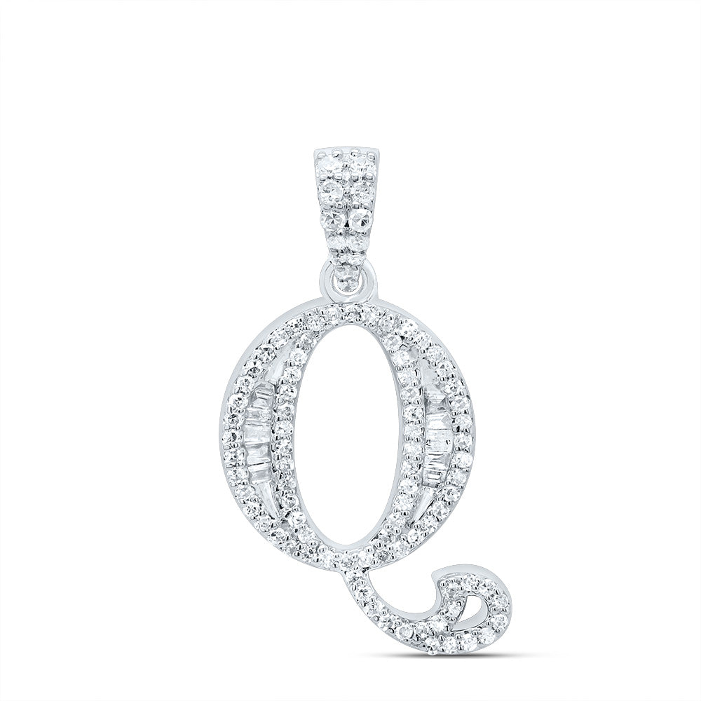 10K White Gold 1/3 CTW-Natural Diamond Gift Initial "Q" Baguette Pendant 1.96 Gram