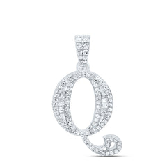 10K White Gold 1/3 CTW-Natural Diamond Gift Initial "Q" Baguette Pendant 1.96 Gram
