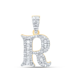 10K Yellow Gold 1/3 CTW-Natural Diamond Gift Initial "R" Baguette Pendant 1.75 Gram