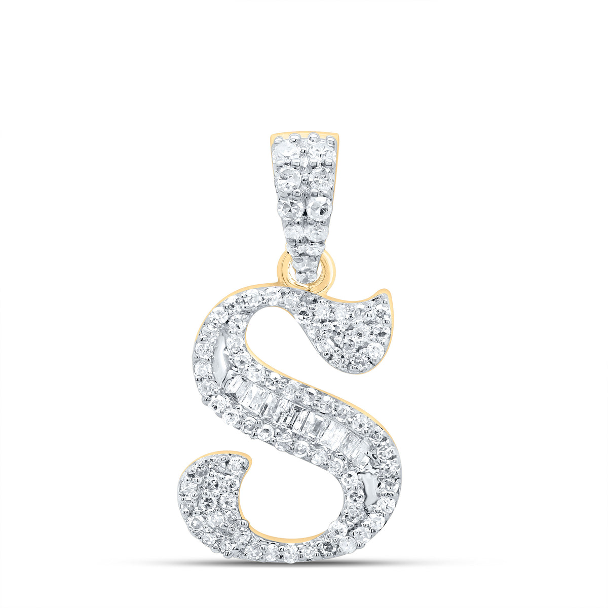 10K Yellow Gold 1/4 CTW-Natural Diamond Gift Initial "S" Baguette Pendant 1.61 Gram