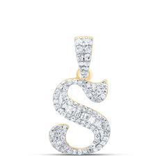 10K Yellow Gold 1/4 CTW-Natural Diamond Gift Initial "S" Baguette Pendant 1.61 Gram