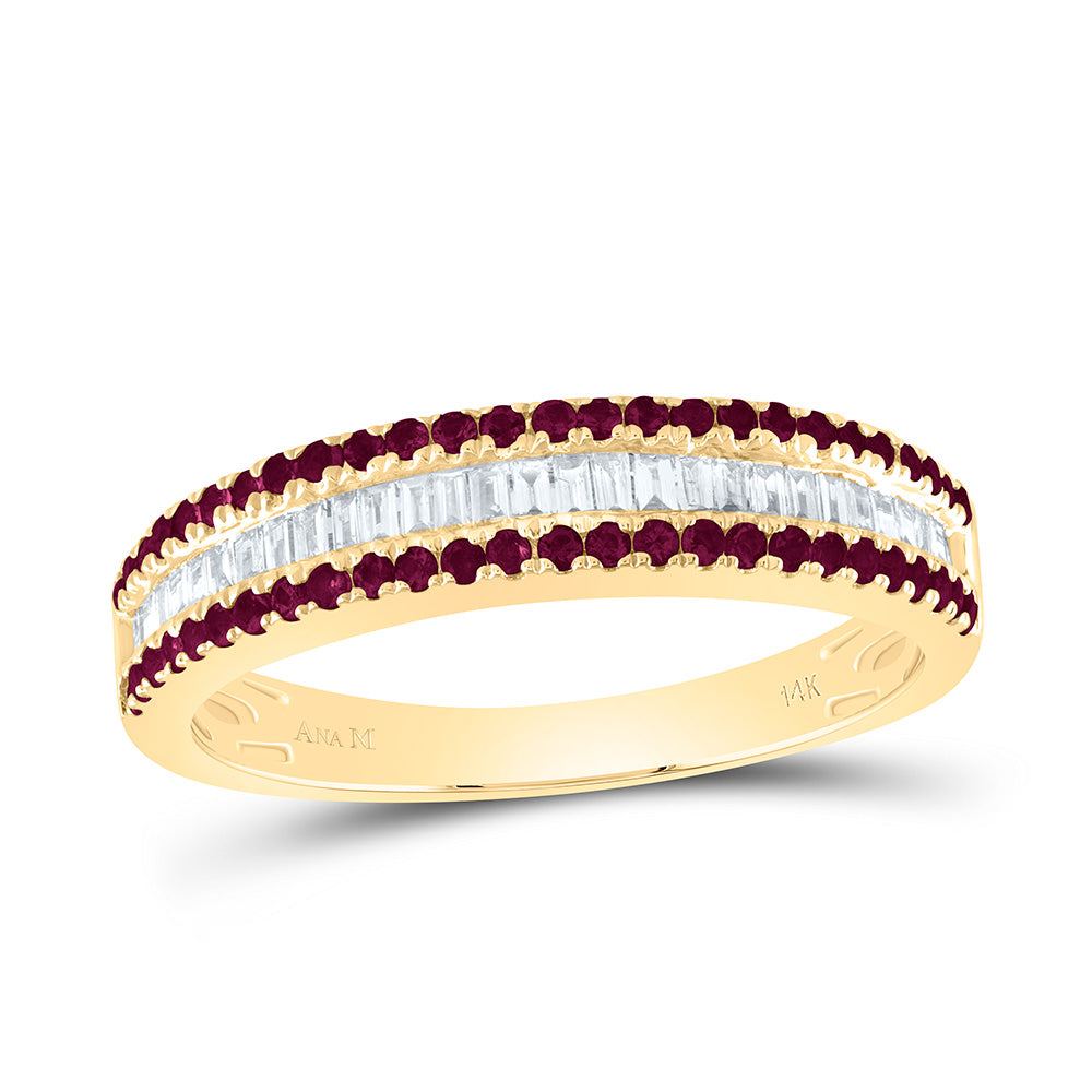 14K Yellow Gold 1/5 CTW-Natural Diamond Baguette 1/3 CTWrd-Ru Natural Gemstone Ladies Band 2.95 Gram