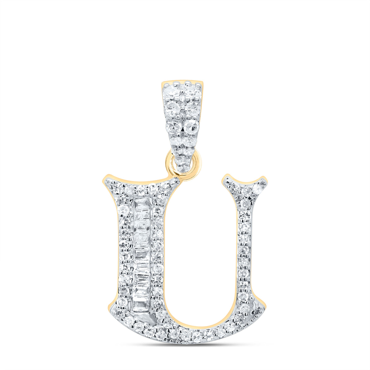 10K Yellow Gold "1/4 CTW-Natural Diamond Gift Initial "U" Baguette Pendant" 1.48 Gram