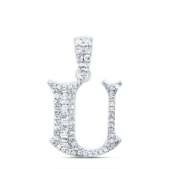 10K White Gold 1/4 CTW-Natural Diamond Gift Initial "U" Baguette Pendant 1.51 Gram