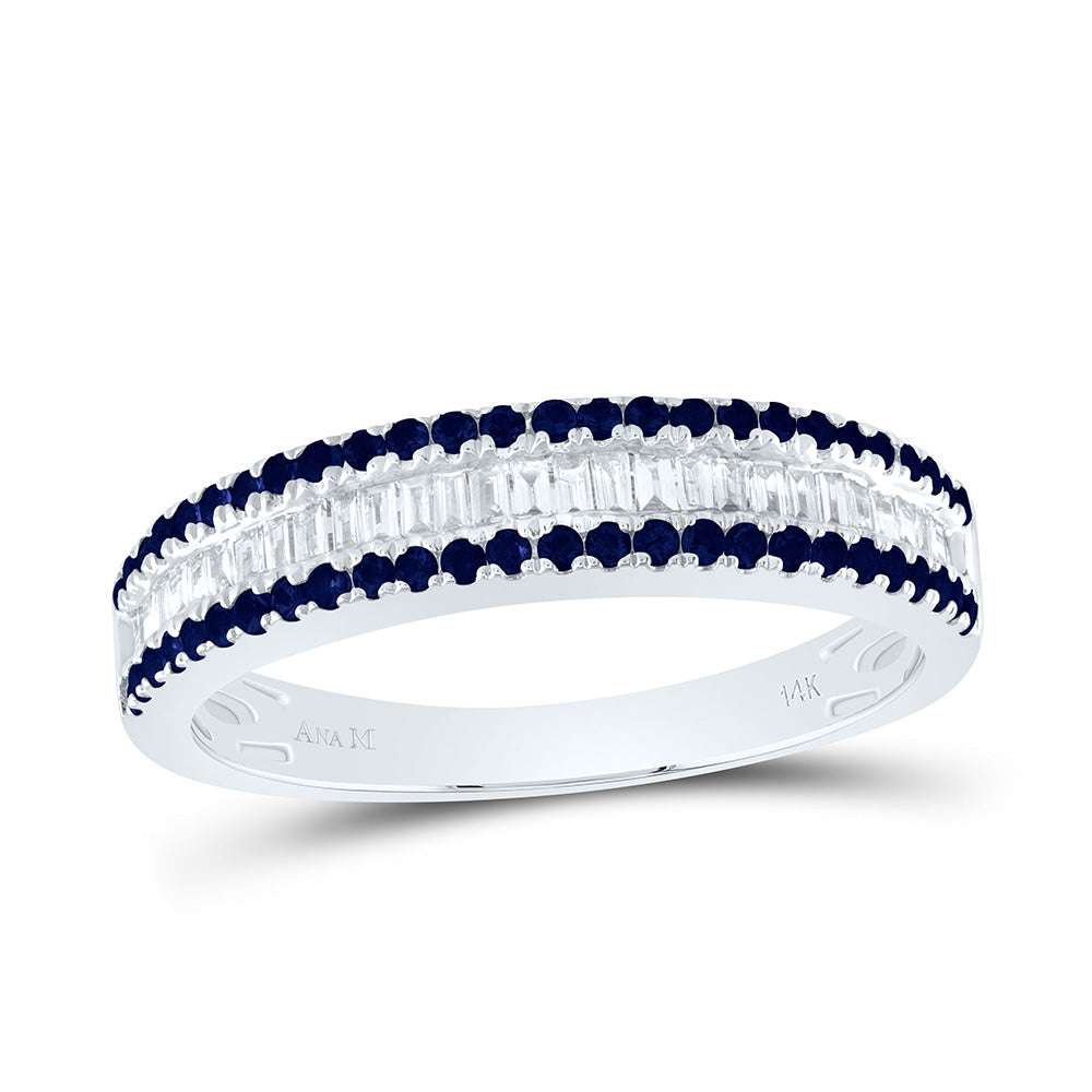 14K White Gold 1/5 CTW-Natural Diamond Baguette 1/3 CTWrd-Bs Natural Gemstone Ladies Band 3.07 Gram
