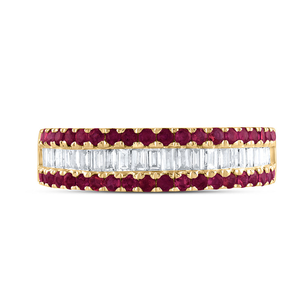 14K Yellow Gold 3/8 CTW-Natural Diamond Baguette 5/8 CTWrd-Ru Natural Gemstone Ladies Band 3.51 Gram