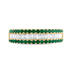 14K Yellow Gold 3/8 CTW-Natural Diamond Baguette 1/2 CTWrd-Em Natural Gemstone Ladies Band 3.29 Gram