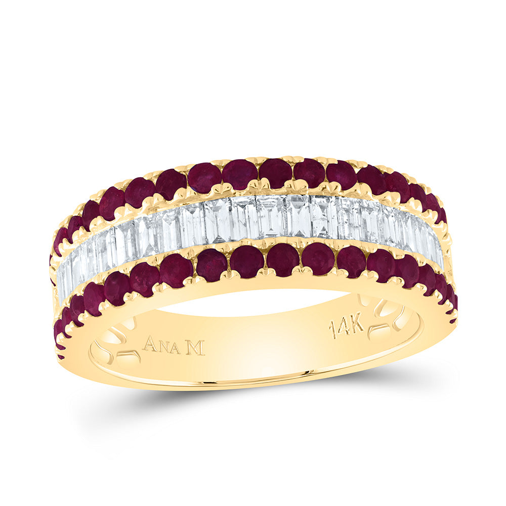 14K Yellow Gold 3/4 CTW-Natural Diamond Baguette 7/8 CTWrd-Ru Natural Gemstone Ladies Band 4.23 Gram