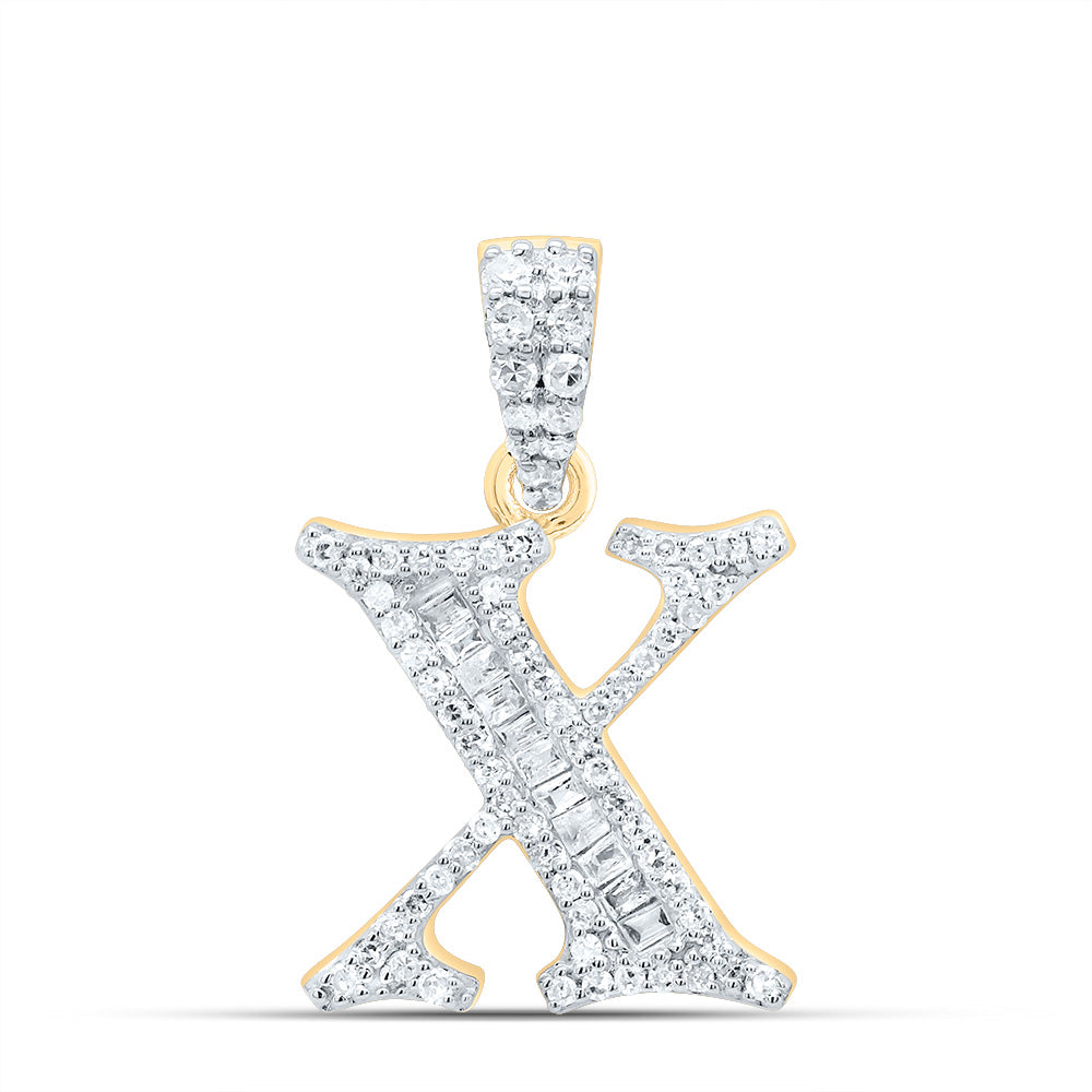 10K Yellow Gold 1/4 CTW-Natural Diamond Gift Initial "X" Baguette Pendant 1.64 Gram