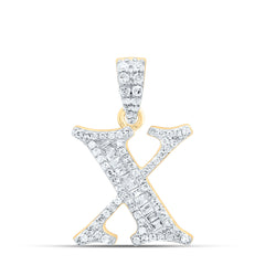 10K Yellow Gold 1/4 CTW-Natural Diamond Gift Initial "X" Baguette Pendant 1.64 Gram