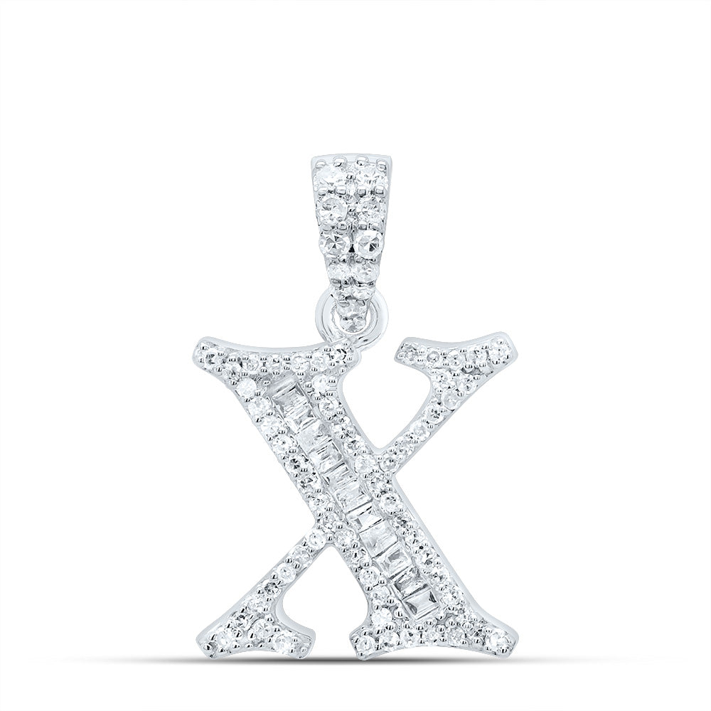 10K White Gold 1/4 CTW-Natural Diamond Gift Initial "X" Baguette Pendant 1.68 Gram
