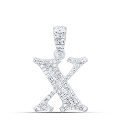10K White Gold 1/4 CTW-Natural Diamond Gift Initial "X" Baguette Pendant 1.68 Gram