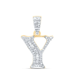 10K Yellow Gold 1/4 CTW-Natural Diamond Gift Initial "Y" Baguette Pendant 1.35 Gram