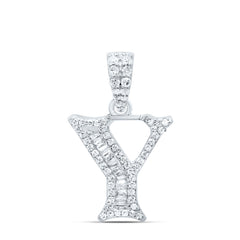 10K White Gold 1/4 CTW-Natural Diamond Gift Initial "Y" Baguette Pendant 1.39 Gram