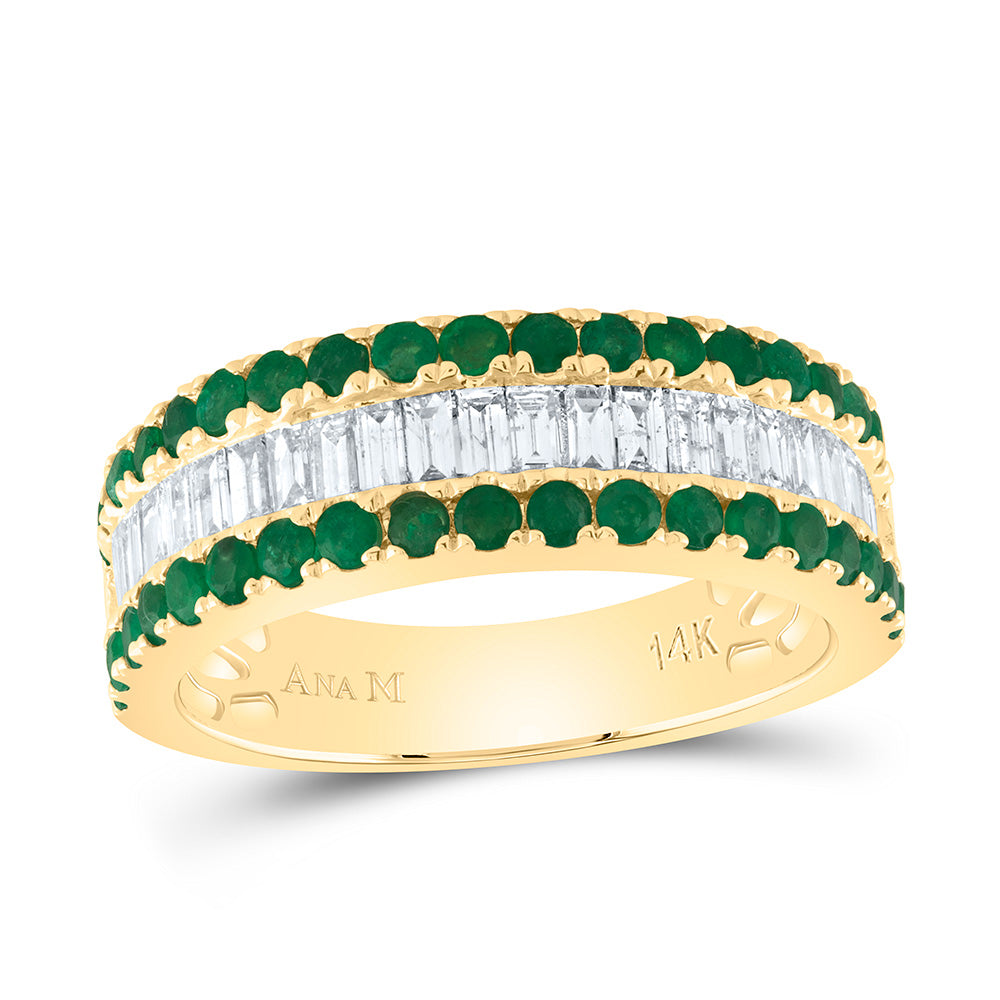 14K Yellow Gold 3/4 CTW-Natural Diamond Baguette 7/8 CTWrd-Em Natural Gemstone Ladies Band 3.98 Gram