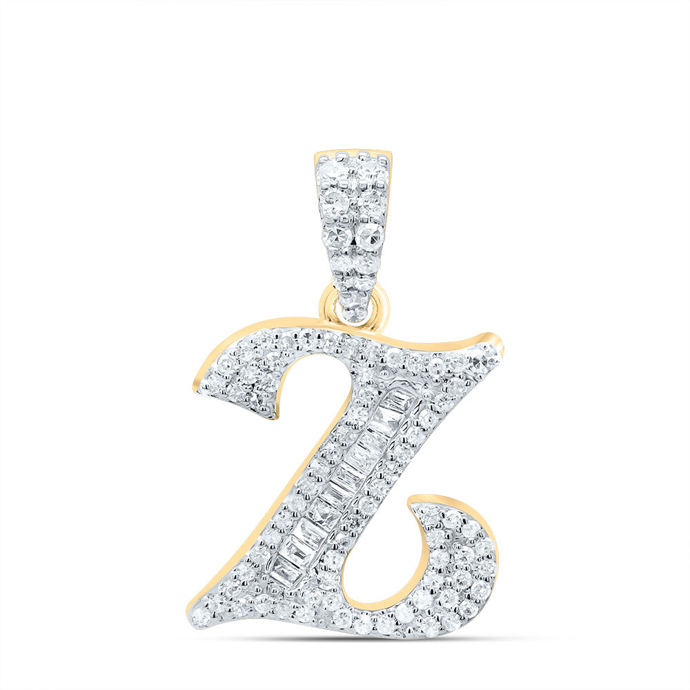 10K Yellow Gold 1/4 CTW-Natural Diamond Gift Initial "Z" Baguette Pendant 1.88 Gram