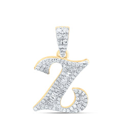 10K Yellow Gold 1/4 CTW-Natural Diamond Gift Initial "Z" Baguette Pendant 1.88 Gram
