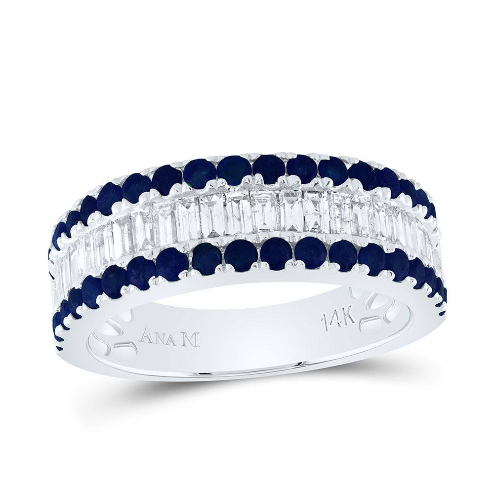 14K White Gold 3/4 CTW-Natural Diamond Baguette 7/8 CTWrd-Bs Natural Gemstone Ladies Band 4.18 Gram