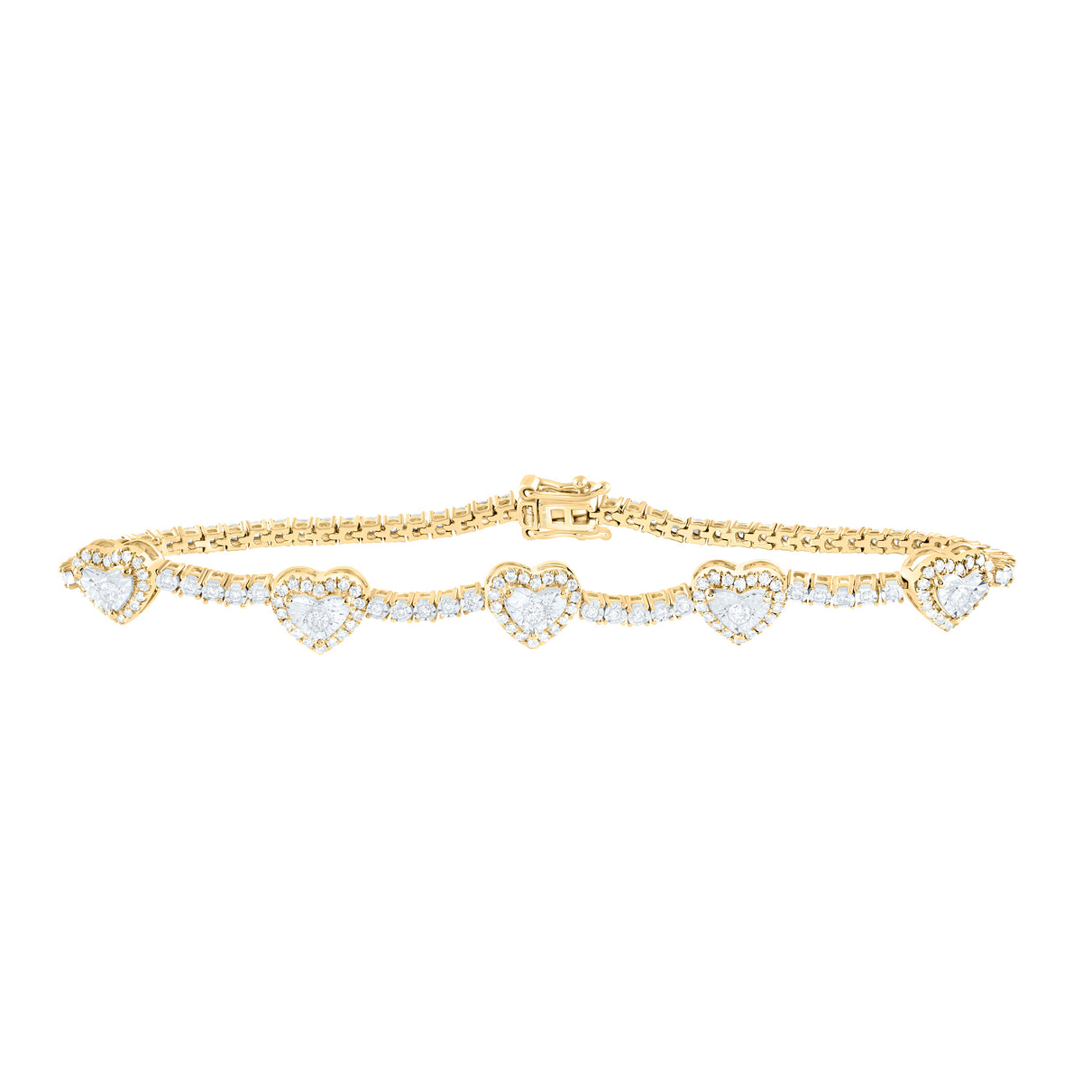 10K Yellow Gold 1 CTW-Natural Diamond Fashion Heart Tennis Bracelet (7 Inch ) 7.75 Gram