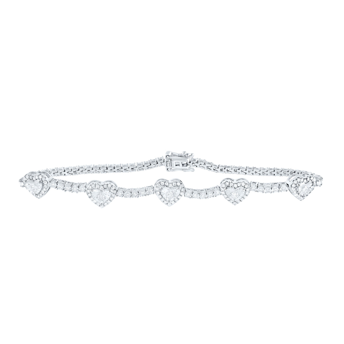 10K White Gold 1 CTW-Natural Diamond Fashion Heart Tennis Bracelet (7 Inch ) 7.85 Gram
