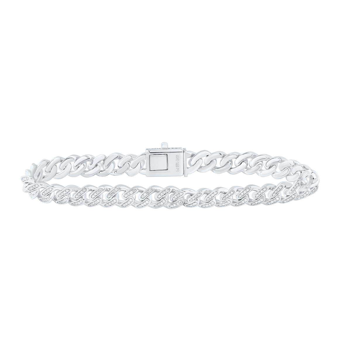 Sterling Silver 1 1/2 CTW-Natural Diamond 8.00MM Cuban Men'S Bracelet (8 Inch ) 24.094 Gram