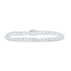 Sterling Silver 1 1/2 CTW-Natural Diamond 8.00MM Cuban Men'S Bracelet (8 Inch ) 24.094 Gram