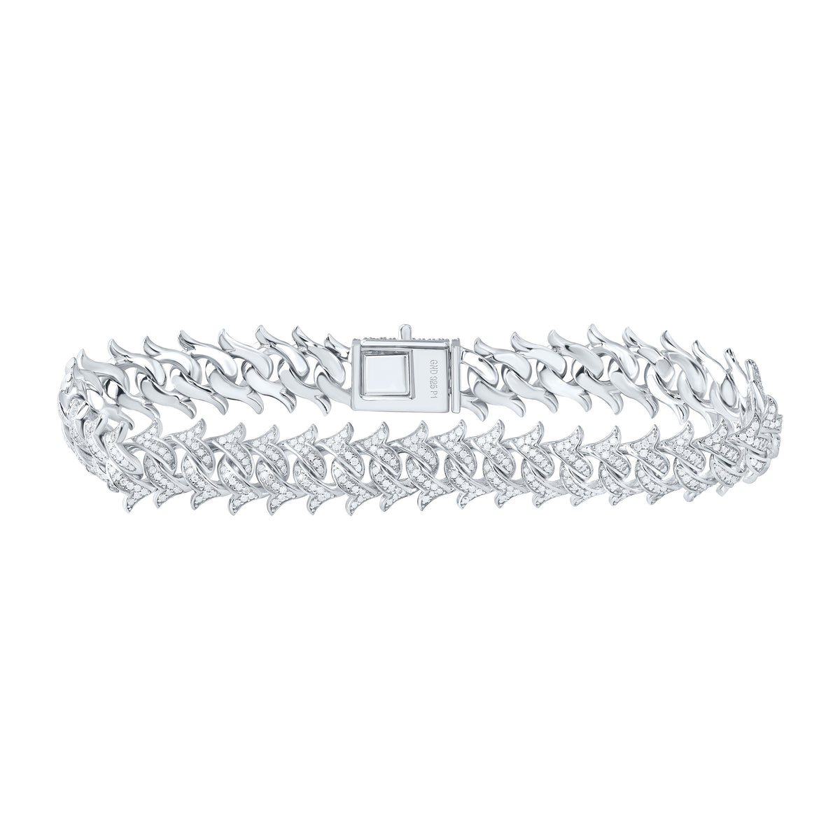 Sterling Silver 2 7/8 CTW-Natural Diamond 8MM Cuban Men'S Bracelet (8 Inch ) 28.56 Gram