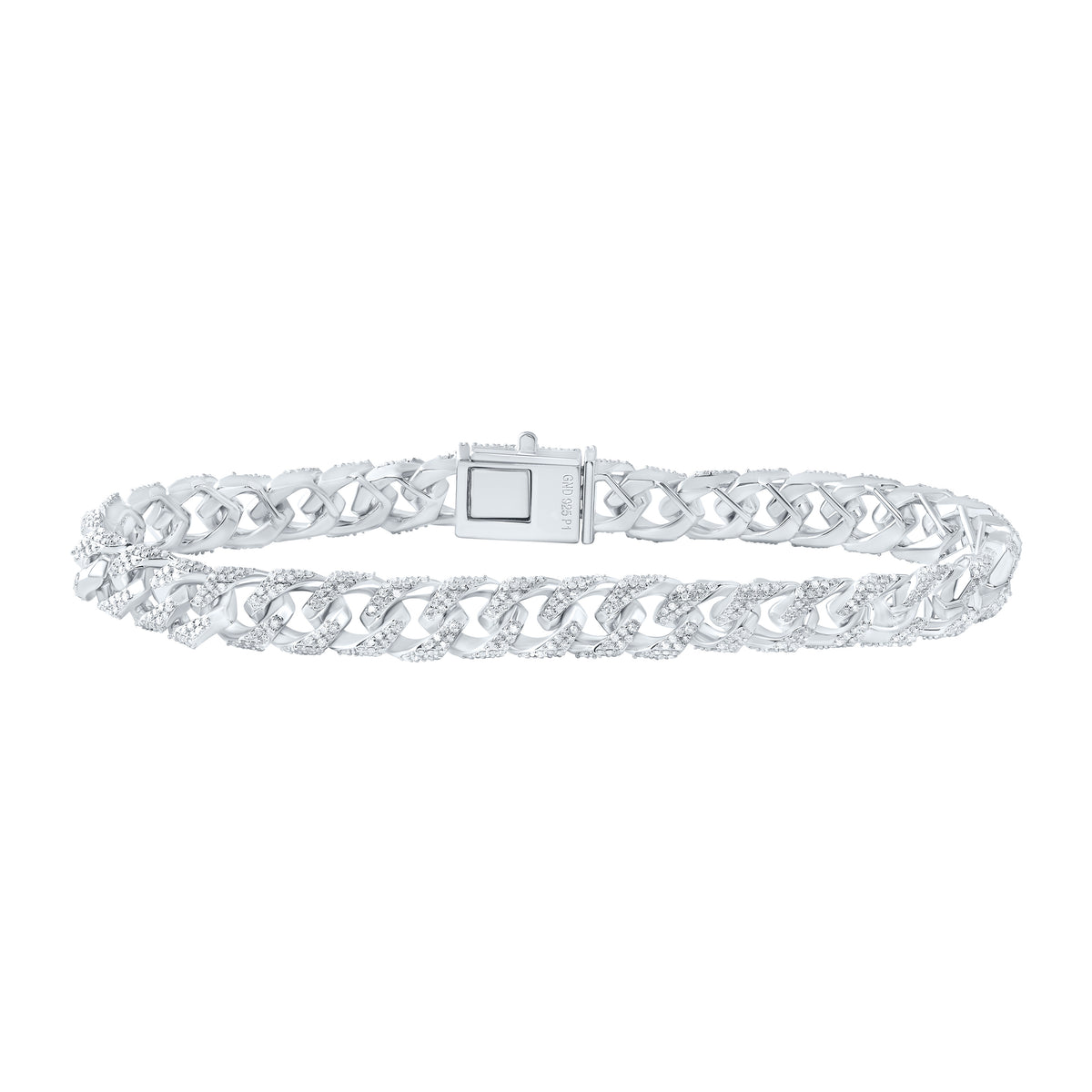Sterling Silver 3 CTW-Natural Diamond 8MM Cuban Men'S Bracelet (8 Inch ) 34.26 Gram