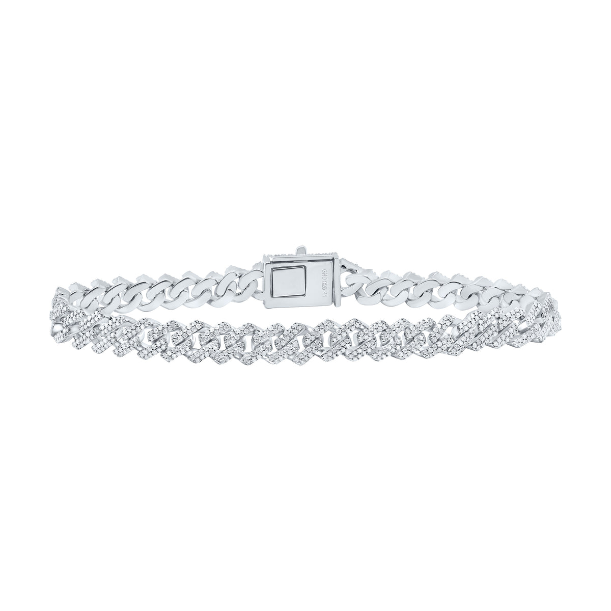 Sterling Silver 3 CTW-Natural Diamond 8Mmcuban Men'S Bracelet (8 Inch ) 27.31 Gram
