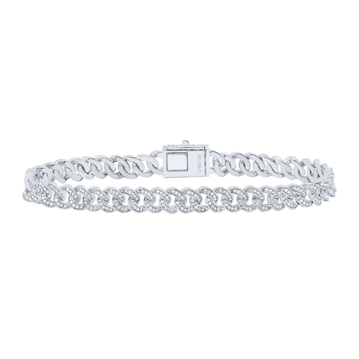 Sterling Silver 2 1/5 CTW-Natural Diamond 8.00MM Cuban Men'S Bracelet (8 Inch ) 22.23 Gram